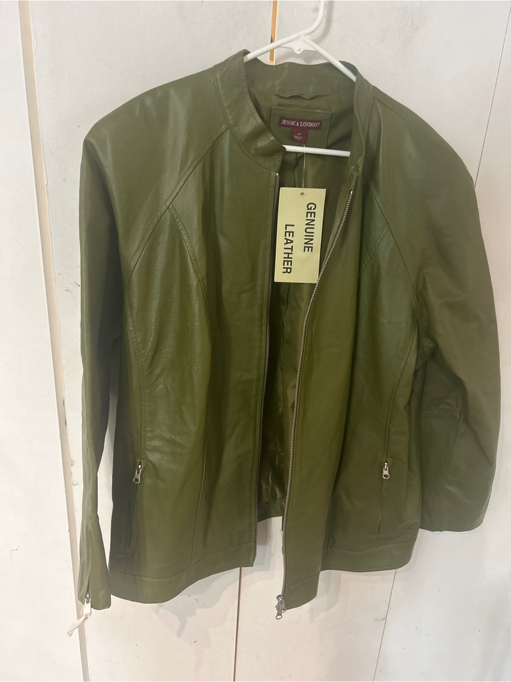 Jessica London Olive Leather Zip-Front Jacket